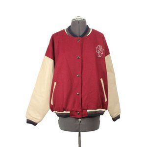 Vintage Neo-Sport USA made men's snap‎ front wool leather varsity jacket M USA